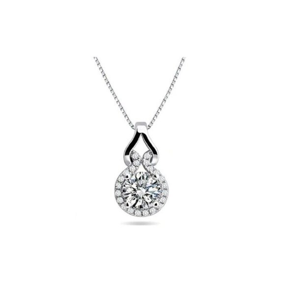 18k White Gold Plated Round Cut Crystal Necklace Made with Crystals 18' - Picture 1 of 3